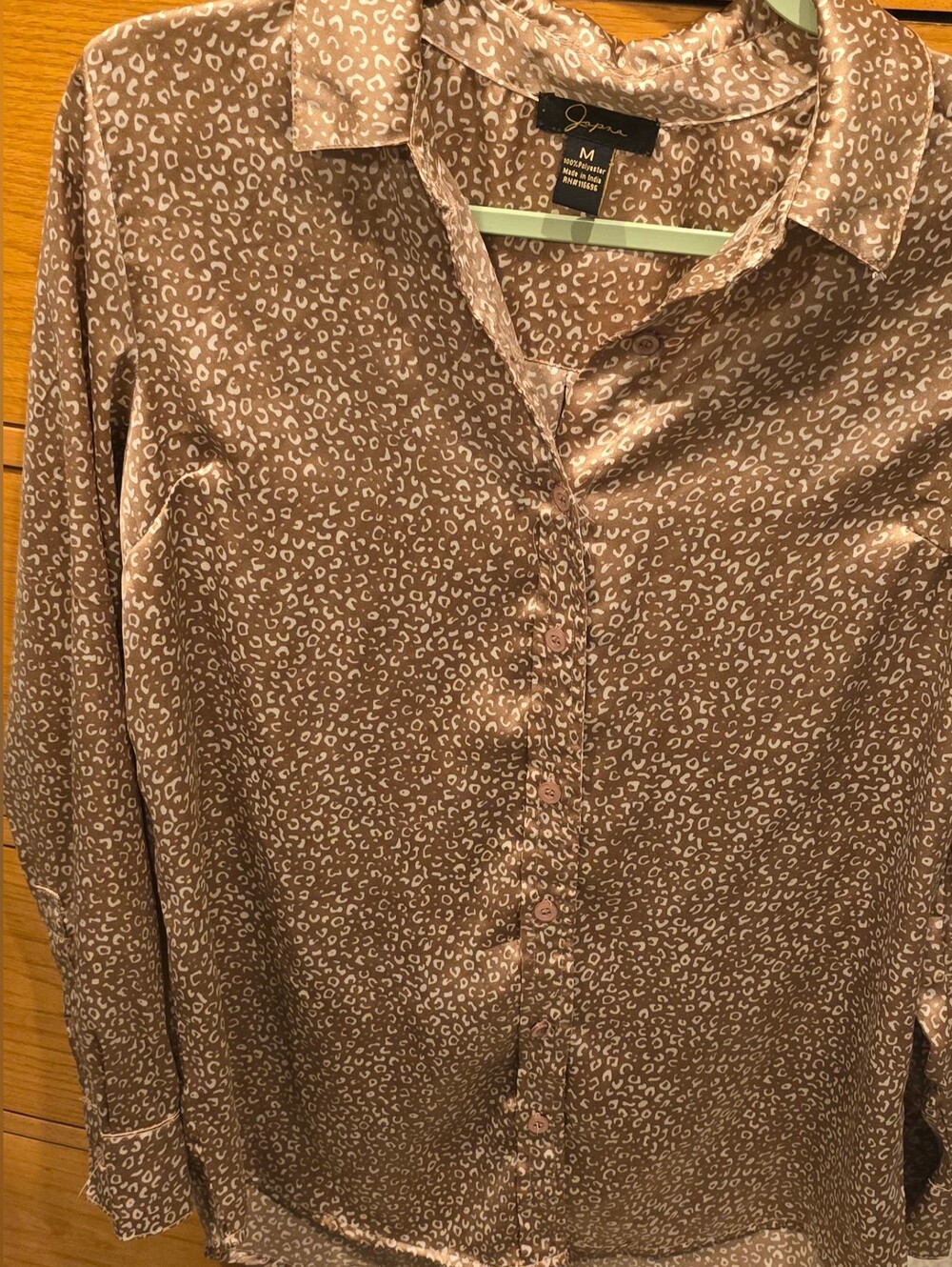 Japna Taupe Cheetah Print Satiny Button-Up Shirt - Women's M, Like New